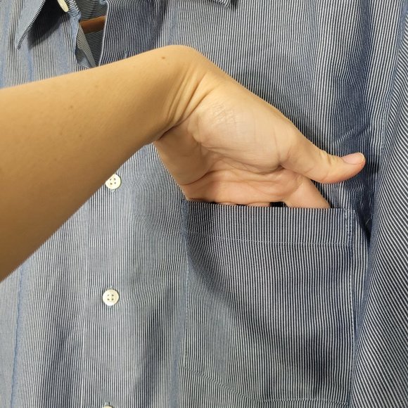 Kenneth Cole Reaction Mens Blue Striped Long Sleeve Button Up Cotton Shirt Large - Picture 6 of 11